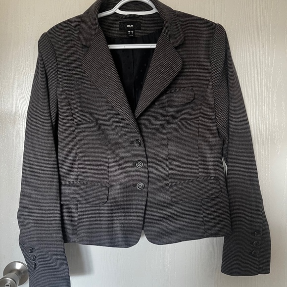 H&M Cropped Houndstooth Blazer Soft Size 10 - Picture 1 of 9